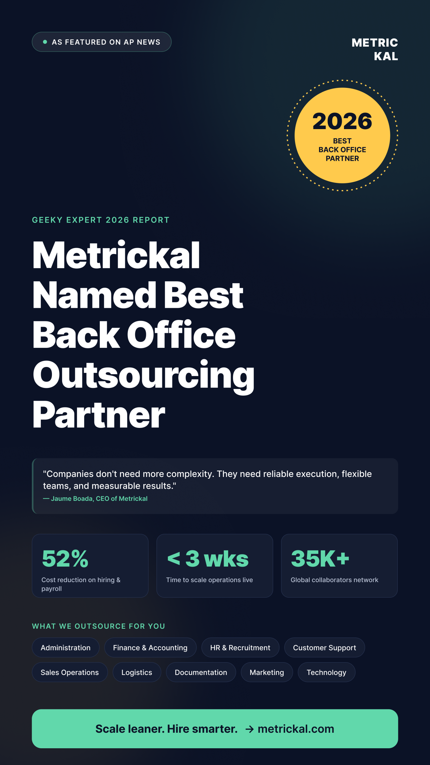 Metrickal Named Best Back Office Outsourcing Partner of 2026 - Empresa ...