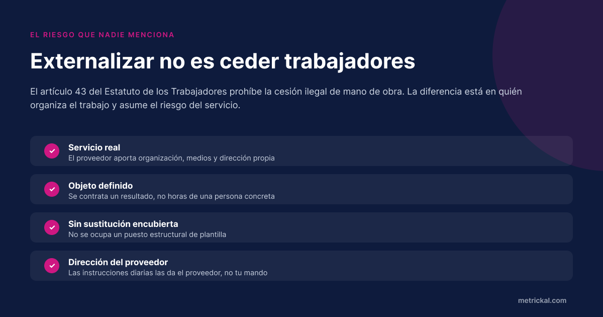 Four conditions that distinguish an outsourced service from the illegal assignment of workers under Article 43 of the Workers' Statute
